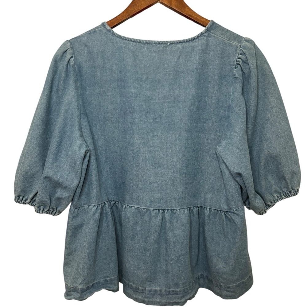 Shop Stevie Light Blue Babydoll Denim Top - Picture 5 of 6